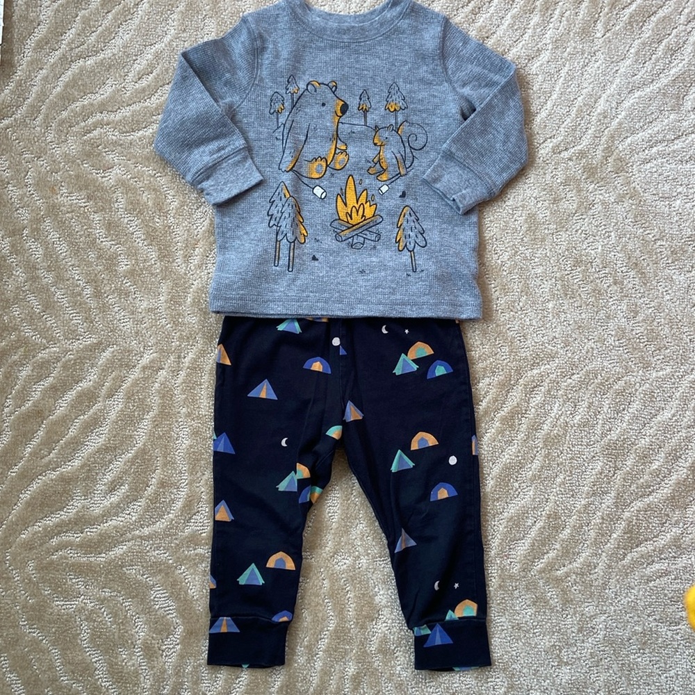Tea Collection Cotton “Tents” Pant & Jumping Beans Thermal Shirt 18-24m